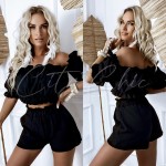 bawelniany komplet boho na lato krotkie spodenki top hiszpanka czarny