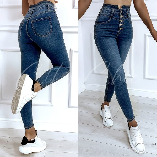 jeansy damskie z wysokim stanem granatowe