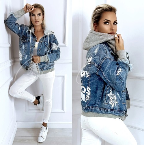 katana jeansowa z dzianinowym kapturem