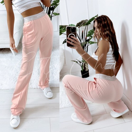 spodnie wide leg damskie pudrowe