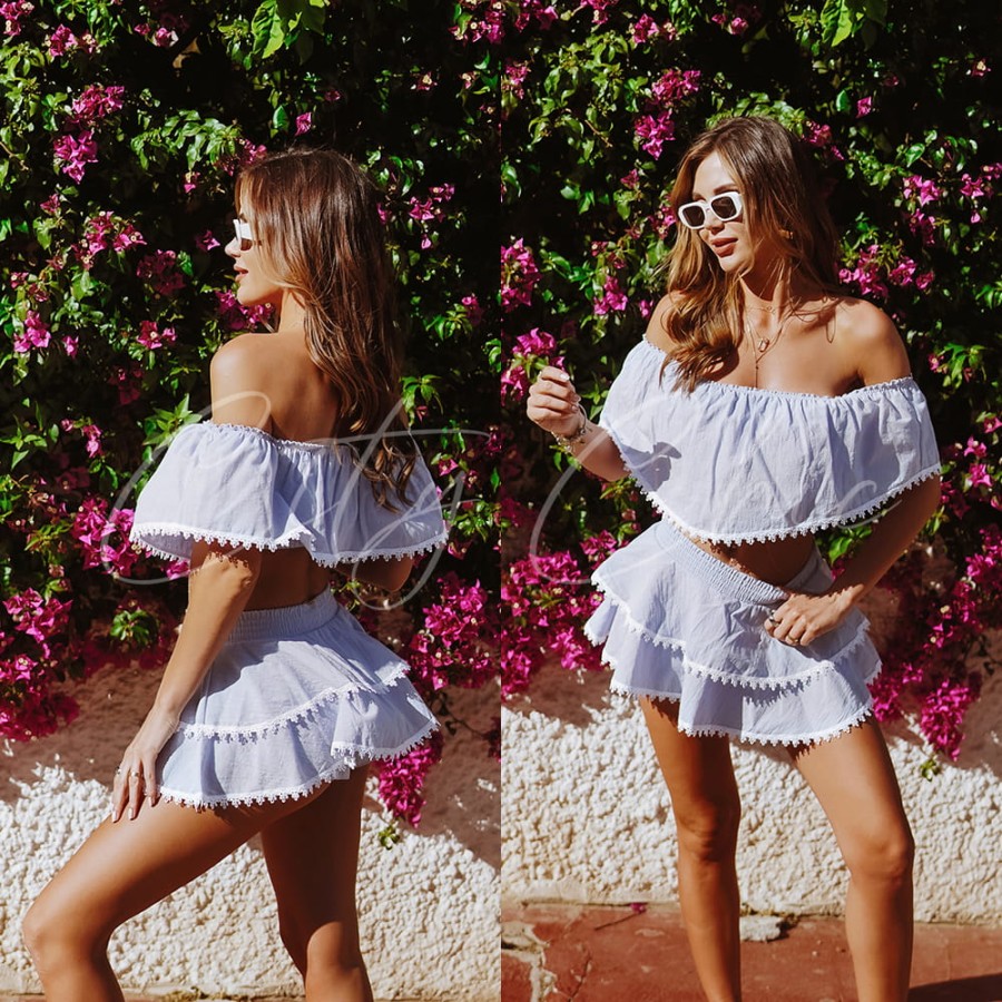 Komplet spódnico-spodenki i top Mallorca błękitny