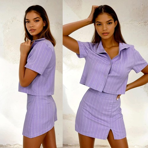 komplet na lato fioletowy koszula oversize i spódnico-spodenki wiskoza