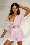 komplet na lato koszula i spodenki w paski z falbankami rozowy
