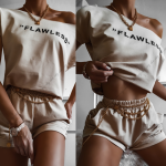 komplet dresowy krótki latte bezowy oversize