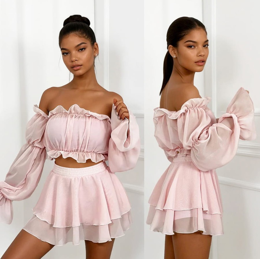 Komplet szyfonowy Chica puder