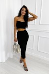 Letni komplet z wiskozy top spodnica midi z rozcieciem czarny