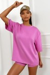rozowy letni komplet bluzka oversize krotkie spodenki z masełka wiskoza