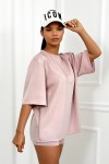 pudrowy rozowy letni komplet bluzka oversize krotkie spodenki z masełka wiskoza