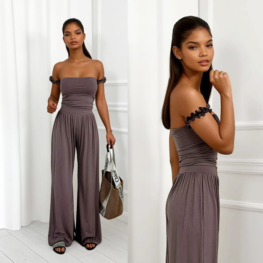 Set z wiskozy, top i spodnie Sicilia mocca