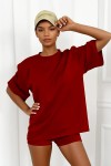 czerwony letni komplet bluzka oversize krotkie spodenki z masełka wiskoza