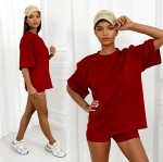 czerwony letni komplet bluzka oversize krotkie spodenki z masełka wiskoza