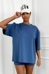 niebieski letni komplet bluzka oversize krotkie spodenki z masełka wiskoza