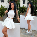 kremowy ecru top i spódnica z masełka wiskoza