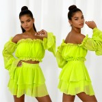 komplet szyfonowy limonkowy