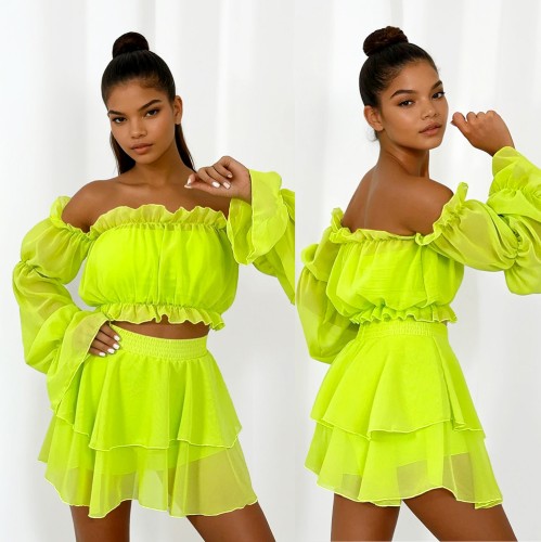 komplet szyfonowy limonkowy