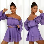 komplet szyfonowy liliowy