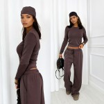 Komplet damski masełko wiskoza casualowych mocca brązowy