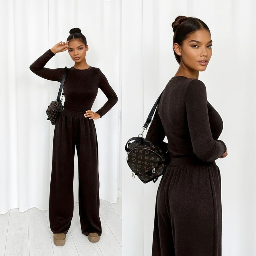 Dzianinowy komplet sweterkowy Heaven czekolada