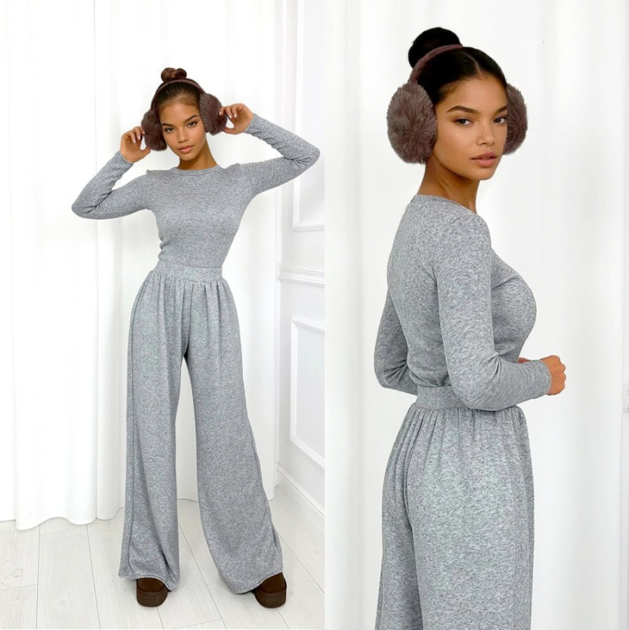 Dzianinowy komplet sweterkowy Heaven szary melanż