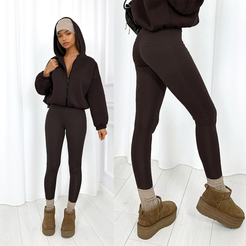 legginsy lycra podkreślające figurę wysoki stan czekoladowe brązowe