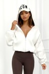 Bluza rozpinana oversize z kapturem ecru