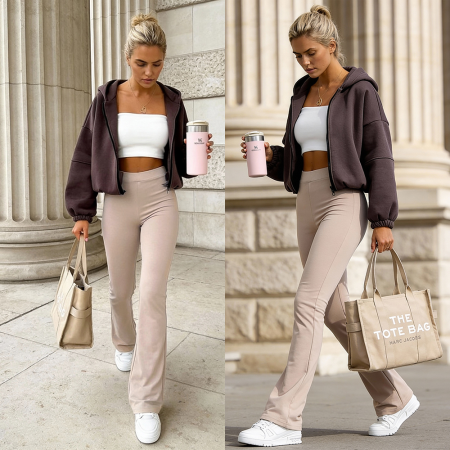 Modelujące spodnie flare Dream Fit Regular Latte