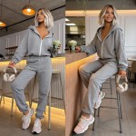 komplet dresowy damski bawełna rozpinana bluza z kapturem szary melanż -3