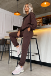 komplet dresowy damski bawełna rozpinana bluza z kapturem mocca brązowy 31