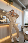 komplet dresowy damski bawełna rozpinana bluza z kapturem beżowy latte 26