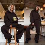 komplet dresowy damski oversize z kapturem bawełna  czekoladowy brązowy