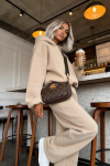 komplet dresowy damski oversize z kapturem bawełna  latte beżowy