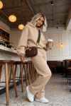 komplet dresowy damski oversize z kapturem bawełna  latte beżowy