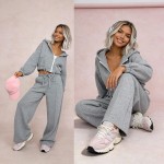 komplet dresowy bawełniany szary melanż rozpinana bluza kaptur