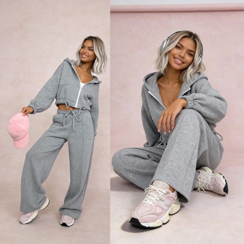 komplet dresowy bawełniany szary melanż rozpinana bluza kaptur