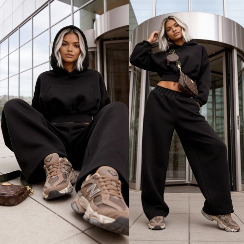 komplet dresowy damski oversizowe spodnie bluza z  kapturem czarny