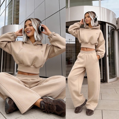 komplet dresowy damski oversizowe spodnie bluza z  kapturem latte beżowy