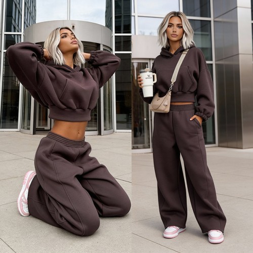 komplet dresowy damski oversizowe spodnie bluza z  kapturem mocca brązowy