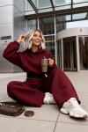 komplet dresowy damski oversizowe spodnie bluza z  kapturem bordowy