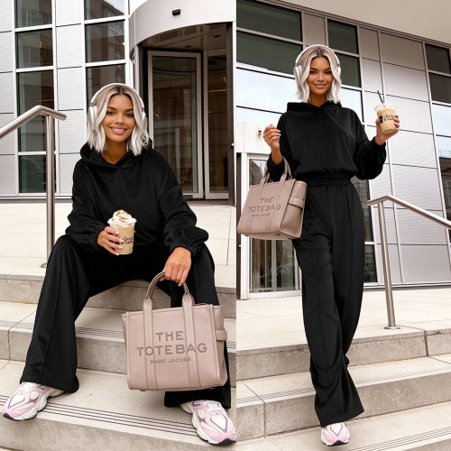 komplet dresowy damski welurowy  z kapturem kieszenie    czarny