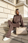 komplet damski welurowy wyszczuplające spodnie bluza z kapturem mocca brązowy