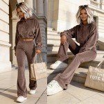 komplet damski welurowy wyszczuplające spodnie bluza z kapturem mocca brązowy