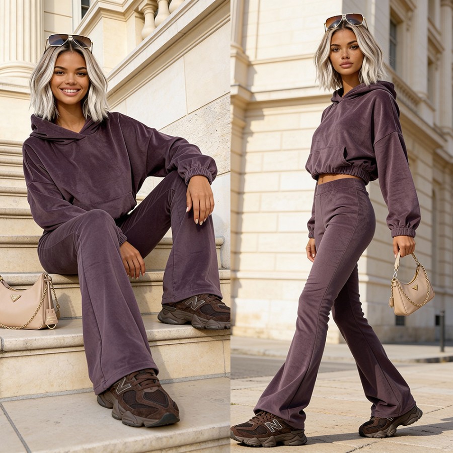 Welurowy komplet Willow śliwka