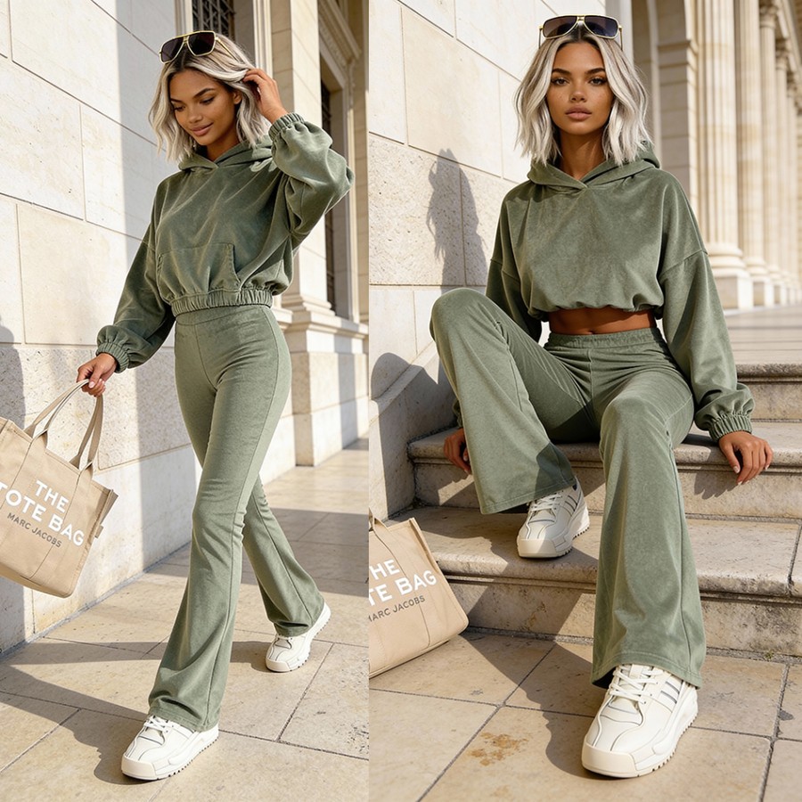 Welurowy komplet Willow oliwka