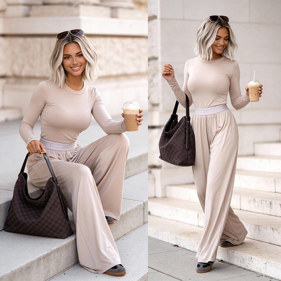 Set z wiskozy Susan z logowaną gumą latte