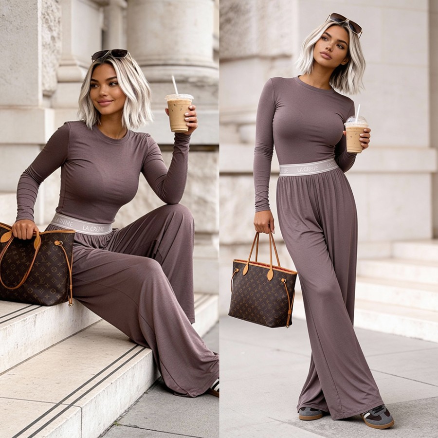 Set z wiskozy Susan z logowaną gumą mocca