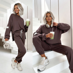 komplet dresowy damski wiskoza bluzka oversize mocca brazowy