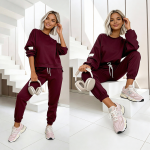 komplet dresowy damski wiskoza bluzka oversize bordowy