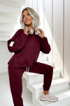 komplet dresowy damski wiskoza bluzka oversize bordowy
