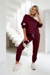 komplet dresowy damski wiskoza bluzka oversize bordowy