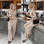 komplet damski casualowy wiskoza beżowy latte 5